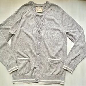 Five Four Nick Wooster Mens M Gray Cotton Cardigan Sweater Varsity‎ Stripe